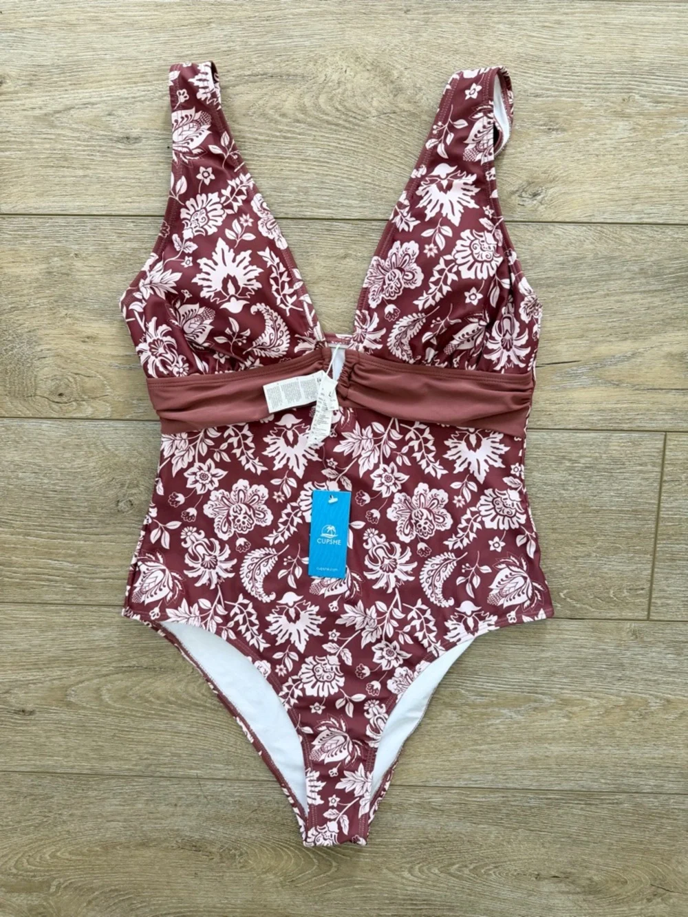 Cupshe‎ Floral Plunging V-Wire Tummy Control One-Piece swimsuit Large NEW